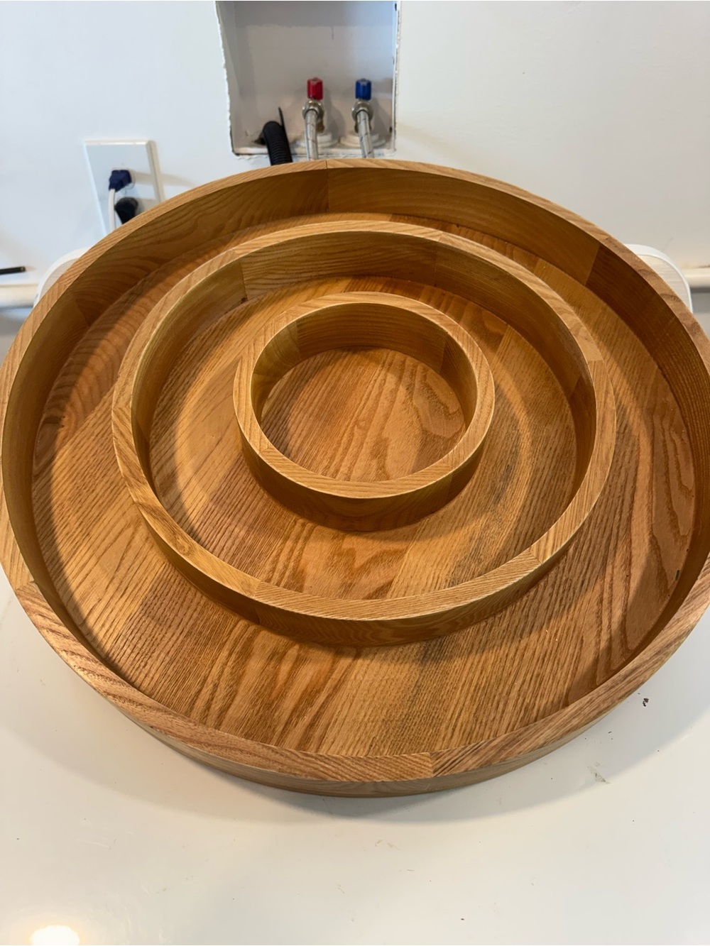 Crate&Barrel Natural Oak Nested Round Trays - Light Brown
